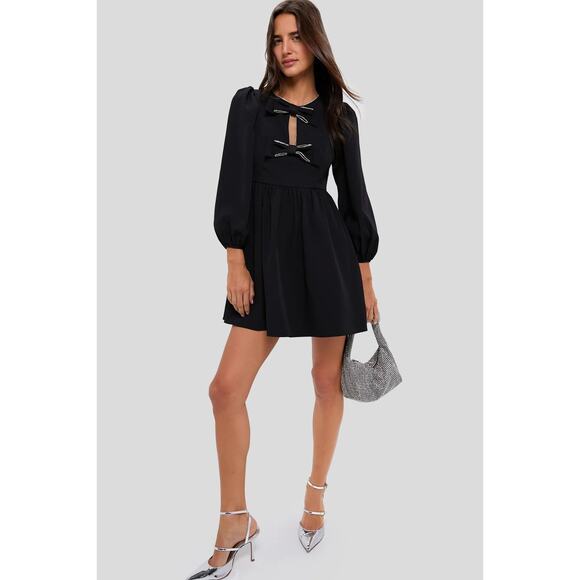 knee length dresses for ladies High-Neck Long Sleeve Draped Mini Dress in Brown – IULOVER main image 0